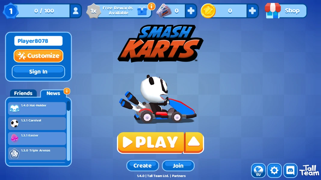 Smash Karts Game Menu